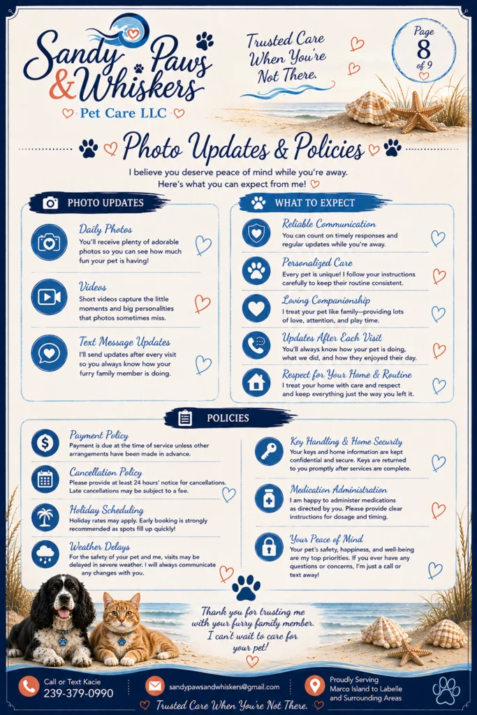 An outline of Photo updates and policies on the Sandy Paws Welcome Packet